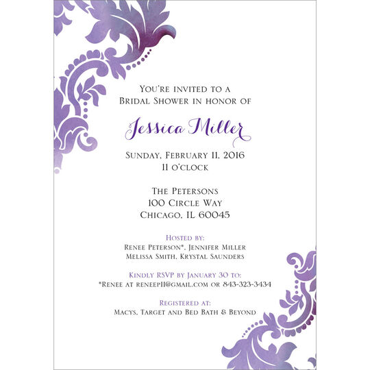 Purple Watercolor Damask Invitations